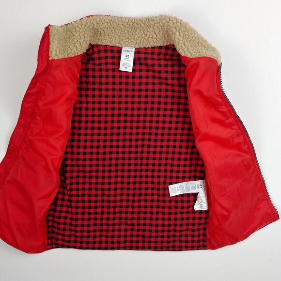 Carter's Red Lightweight Quilted Sherpa-Lined Collar Vest 4T - Picture 8 of 9